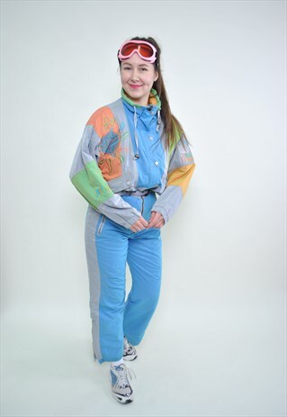 80S MULTICOLOR SKI SUIT, ONE PIECE RETRO SNOWSUIT MEDIUM