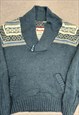 VINTAGE KNITTED JUMPER ABSTRACT PATTERNED GRANDAD SWEATER