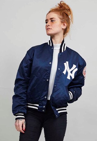 VINTAGE YANKEES OVERSIZED BLUE BOMBER JACKET