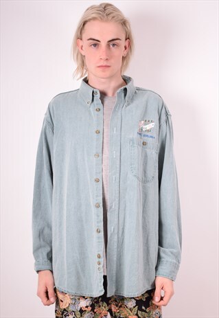 MENS VINTAGE DENIM SHIRT LARGE BLUE 90S