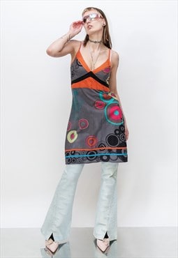 90's Vintage chic abstract print strappy sundress in multi