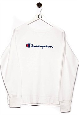 Vintage Champion Sweatshirt Logo Print White