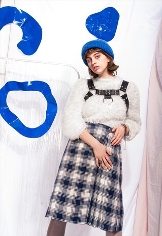 VINTAGE PLAID SKIRT 70S PLEATED HIGH-WAISTED GRUNGE SKIRT