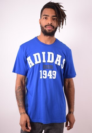 ADIDAS MENS VINTAGE T-SHIRT TOP LARGE BLUE 90S