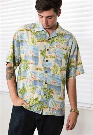 VINTAGE FLORAL HAWAIIAN SHIRT LOGO 90S M 8.1