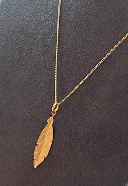 Gold Large Feather Necklace on Curb Chain, Festival Necklet