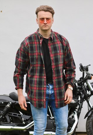 TOMMY HILFIGER USA TARTAN PLAID NEEDLE CORDUROY SHIRT