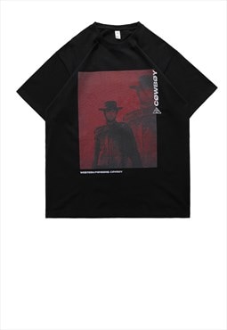 Cowboy print t-shirt Y2K tee skater top in black