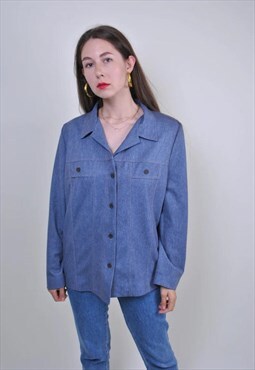 80s vintage blue buttons utility work shirt, Size L