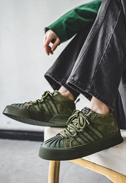 Suede sneakers patchwork trainers retro skater shoes green