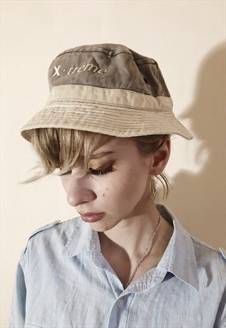 90S VINTAGE CREAMY BEIGE X-TREME LOGO BUCKET HAT