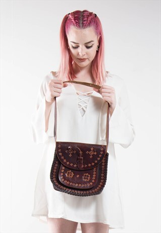 VINTAGE LEATHER DARK BROWN SADDLE BAG