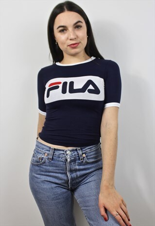 90'S RETRO BLUE SPELL-OUT CROP TOP