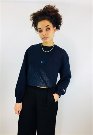 VINTAGE CHAMPION EMBROIDERED CROPPED SWEATSHIRT