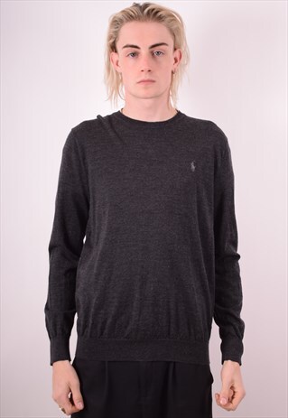 POLO RALPH LAUREN MENS VINTAGE JUMPER SWEATER LARGE GREY 90S
