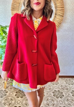 1990's vintage red wool duffle coat