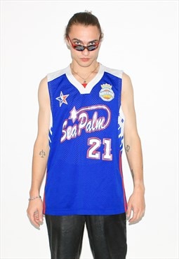 Vintage 90s Sea Palm basketball top jersey in blue
