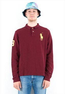 Vintage Men XL Polo Shirt Burgundy Pullover Long Sleeve