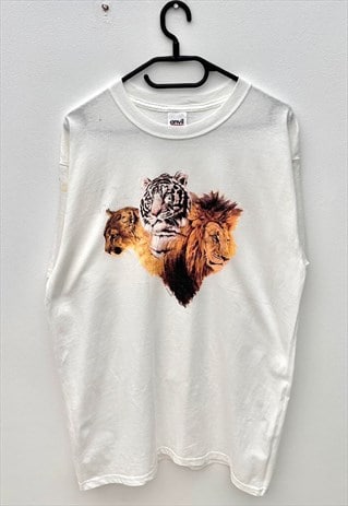 Vintage animal lion tiger white nature T-shirt large 