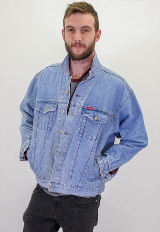 VINTAGE WRANGLER DENIM JEAN JACKET IN BLUE LARGE