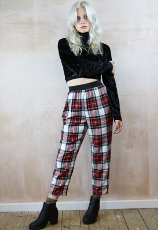 WHITE PLAID PEG TROUSERS