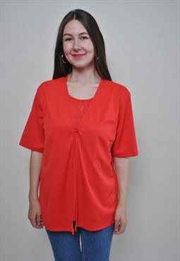 Casual double blouse, vintage short sleeve red shirt
