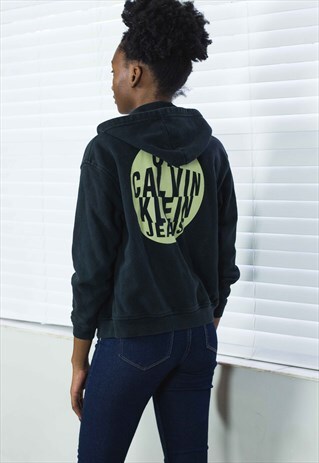VINTAGE CK CALVIN KLEIN HOODIE SWEATSHIRT LOGO 90S M 13.9