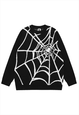 SPIDER WEB SWEATER GOTHIC JUMPER PUNK TOP IN BLACK