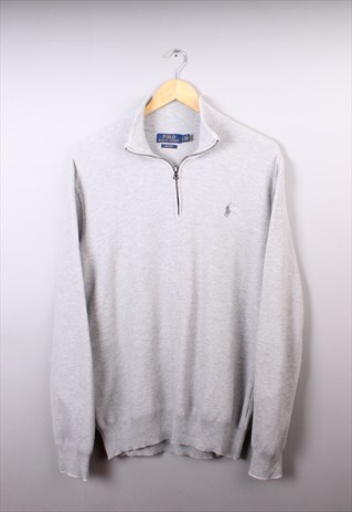 VINTAGE MENS RALPH LAUREN GREY QUARTER ZIP JUMPER