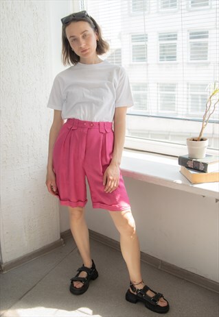 VINTAGE 80'S PINK LINEN SHORTS