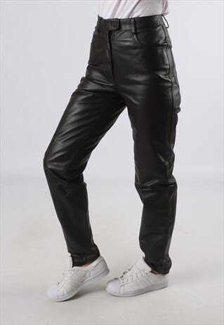 LEATHER TROUSERS HIGH WAISTED TAPERED VINTAGE XS UK 8 (GJ4F)