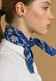 80S VINTAGE RARE PURE COTTON BLUE FLORAL PRINT SCARF 6088