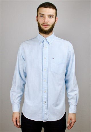 VINTAGE 90S TOMMY HILFIGER LOGO STRIPED SHIRT BLUE