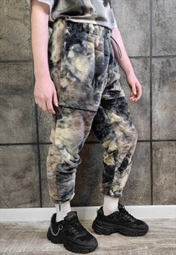 Tie-dye fleece joggers detachable handmade grunge overalls 