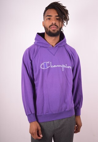 CHAMPION MENS VINTAGE HOODIE JUMPER LARGE PURPLE 90S