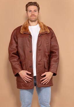 Vintage 80's Men Shearling Coat in Brown