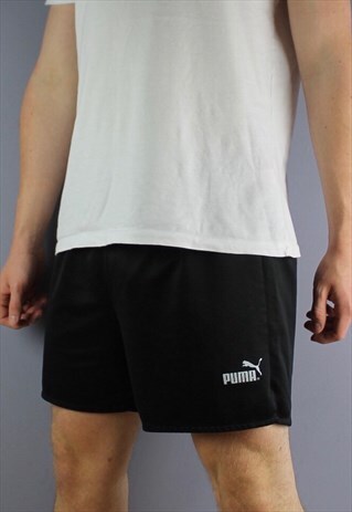 VINTAGE PUMA SHORTS IN BLACK WITH NO POCKETS, LOGO AND DRAWS