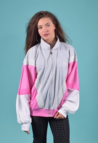 VINTAGE SERGIO TACCHINI PINK, WHITE AND SILVER TRACK JACKET