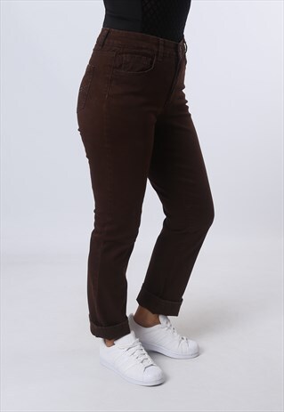 VINTAGE COTTON JEANS MID-HIGH WAISTED STRAIGHT UK 10 (CJBR)