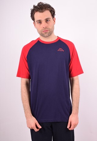 KAPPA MENS VINTAGE T-SHIRT TOP LARGE NAVY BLUE 90S