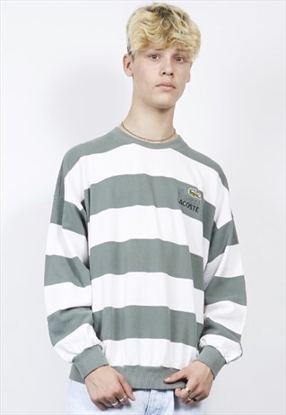 VINTAGE 80'S LACOSTE WHITE/SAGE STRIPE SWEATSHIRT