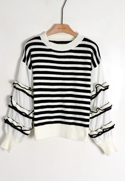 Black & White Stripe Jumper with Ruffles