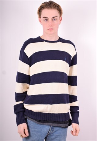 POLO RALPH LAUREN MENS VINTAGE JUMPER SWEATER LARGE NAVY BLU