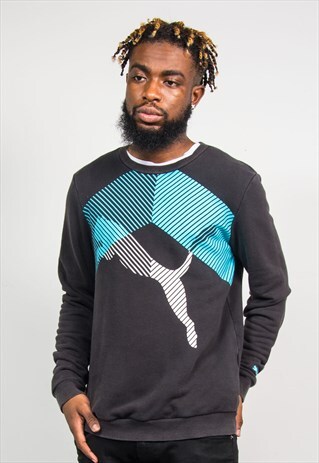 PUMA 90'S VINTAGE BLACK STRIPED GRAPHIC LOGO SWEATSHIRT