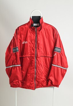 Vintage Asics Bomber Windbreaker Shell Jacket Red