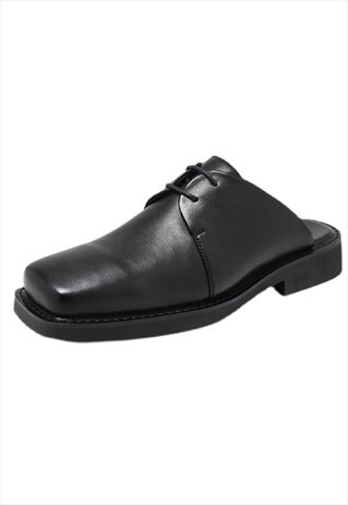 UNUSUAL LOAFERS FAUX LEATHER LACE UP SLIPPERS IN BLACK