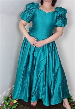 Vintage 1980s Dark Green Cinderella Ballgown Prom Dress