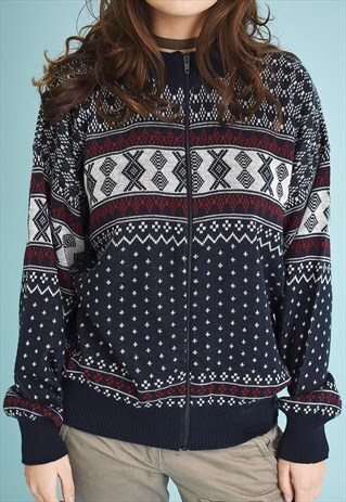 90'S RETRO FAIR ISLE PATTERN SLOUCHY KNIT CARDIGAN