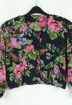 Flower Print Cropped Light Shirt Blazer Floral Blouse Button