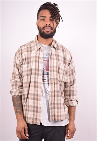 MENS VINTAGE SHIRT LARGE GREY CHECK 90S